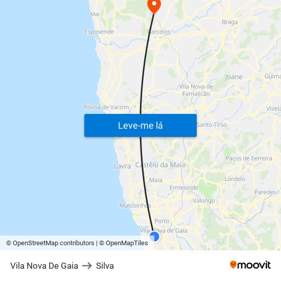 Vila Nova De Gaia to Silva map