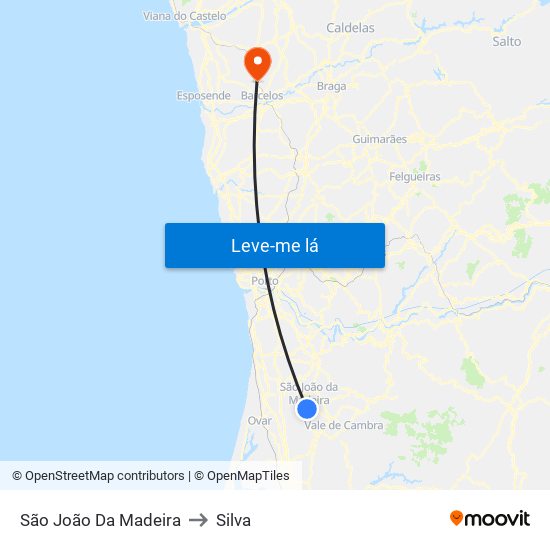 São João Da Madeira to Silva map