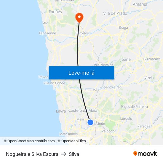 Nogueira e Silva Escura to Silva map