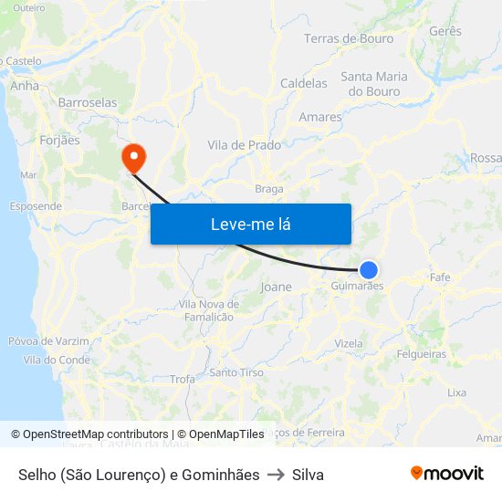 Selho (São Lourenço) e Gominhães to Silva map