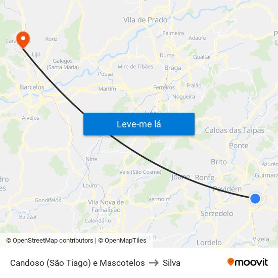 Candoso (São Tiago) e Mascotelos to Silva map