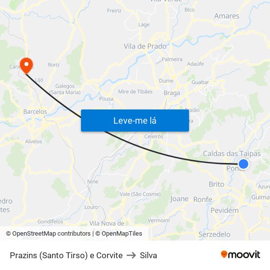 Prazins (Santo Tirso) e Corvite to Silva map