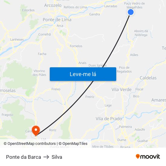 Ponte da Barca to Silva map