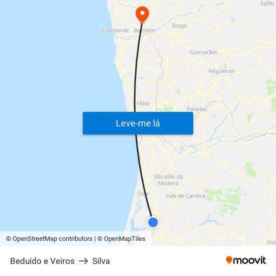 Beduído e Veiros to Silva map