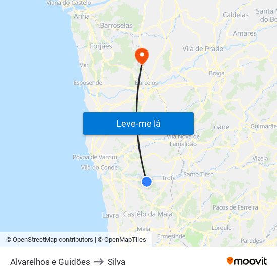 Alvarelhos e Guidões to Silva map