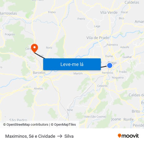 Maximinos, Sé e Cividade to Silva map