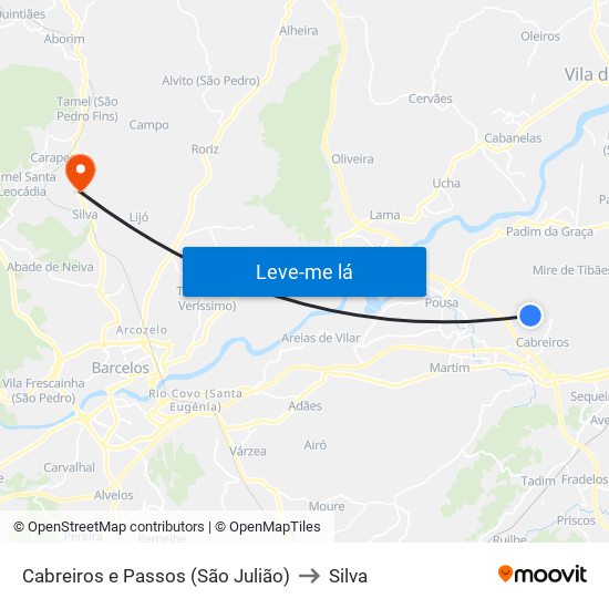 Cabreiros e Passos (São Julião) to Silva map