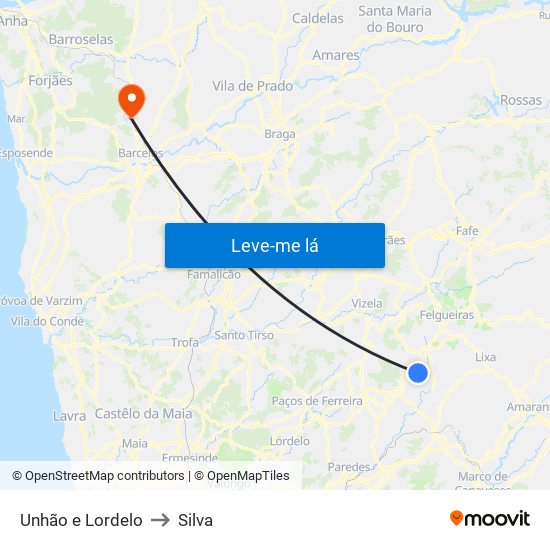 Unhão e Lordelo to Silva map