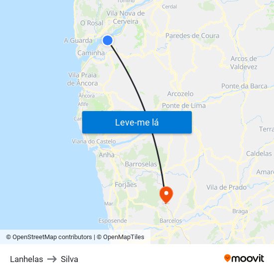 Lanhelas to Silva map