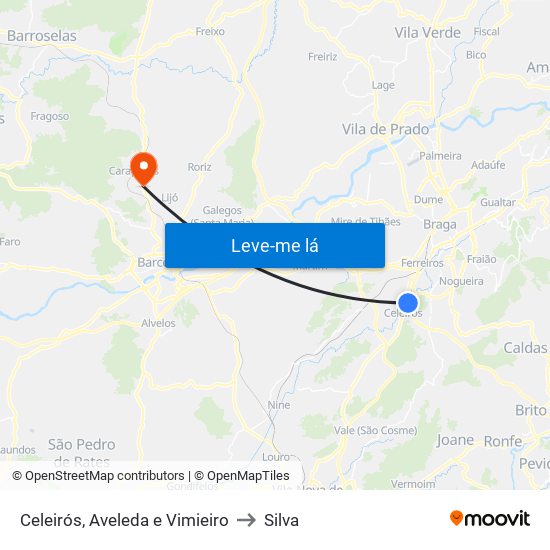 Celeirós, Aveleda e Vimieiro to Silva map