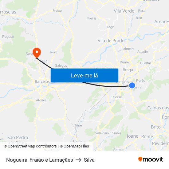 Nogueira, Fraião e Lamaçães to Silva map