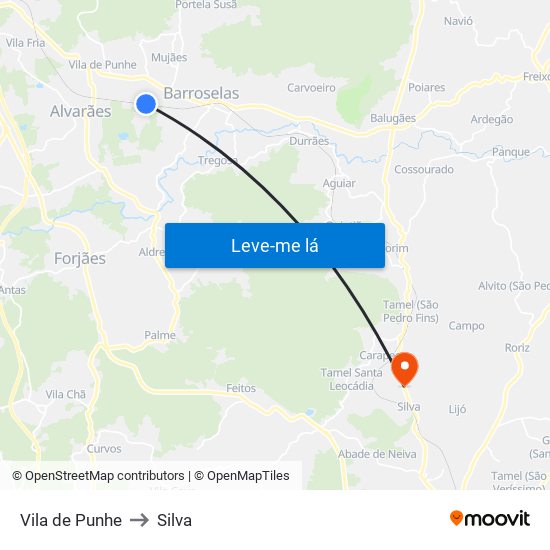 Vila de Punhe to Silva map