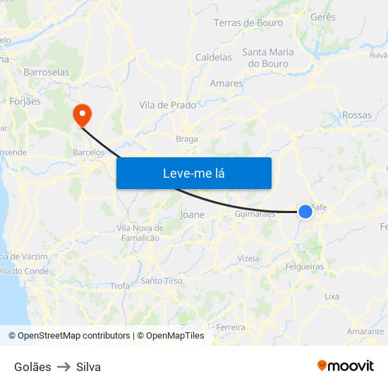 Golães to Silva map