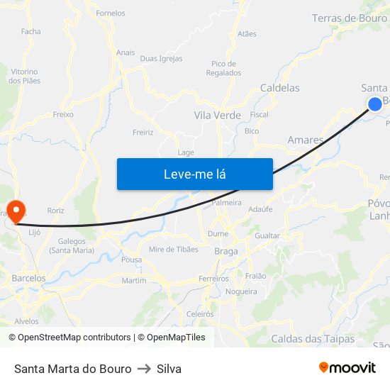 Santa Marta do Bouro to Silva map