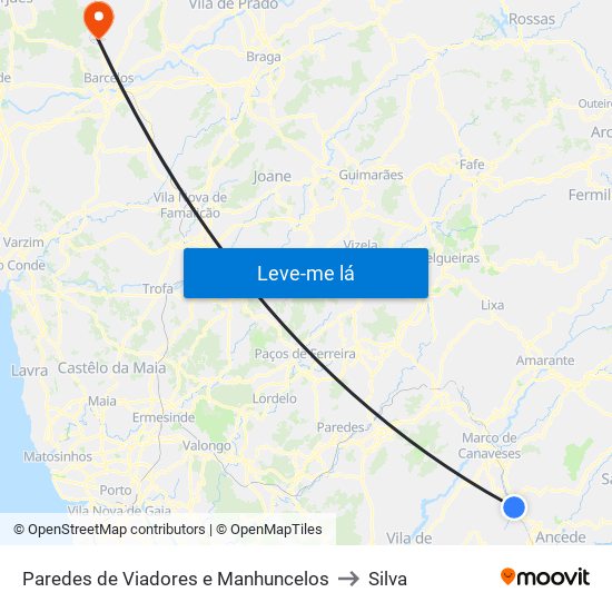 Paredes de Viadores e Manhuncelos to Silva map