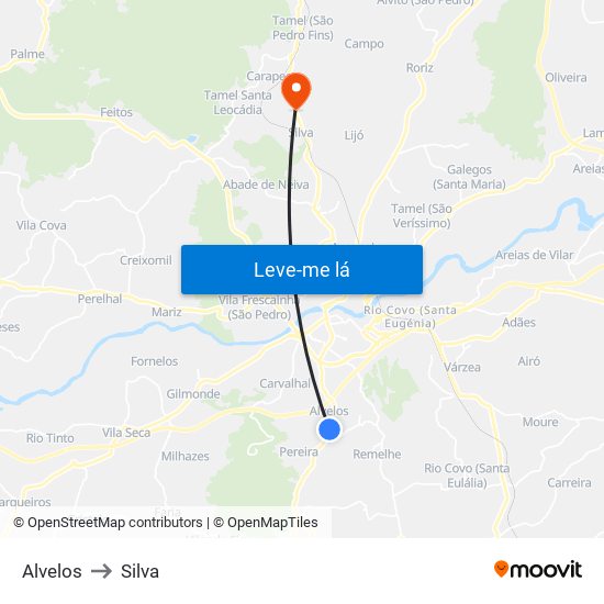 Alvelos to Silva map