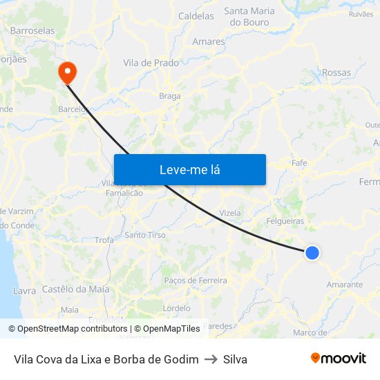 Vila Cova da Lixa e Borba de Godim to Silva map