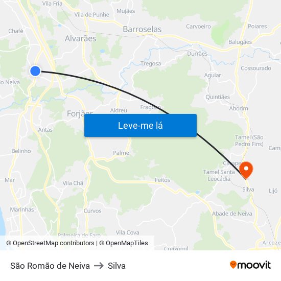São Romão de Neiva to Silva map