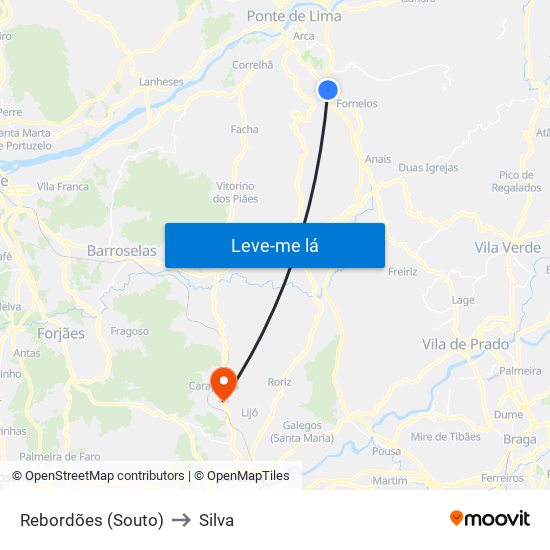 Rebordões (Souto) to Silva map