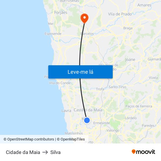 Cidade da Maia to Silva map