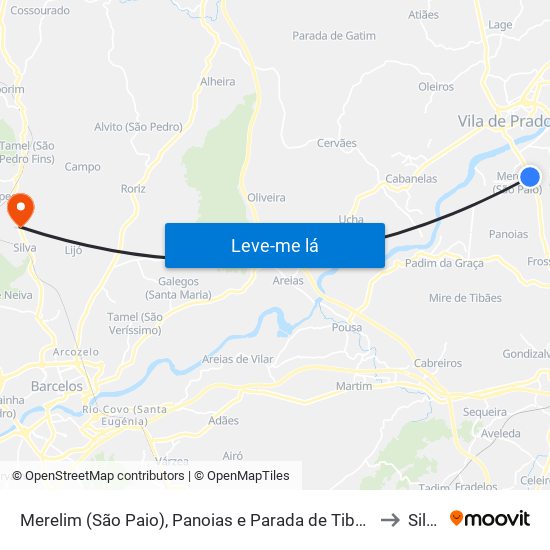 Merelim (São Paio), Panoias e Parada de Tibães to Silva map