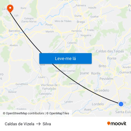 Caldas de Vizela to Silva map