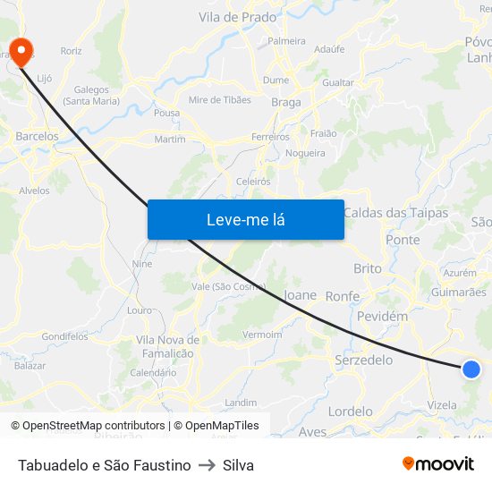 Tabuadelo e São Faustino to Silva map