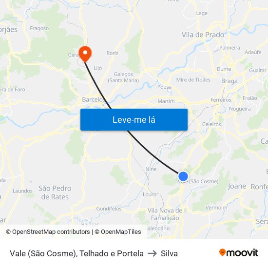 Vale (São Cosme), Telhado e Portela to Silva map