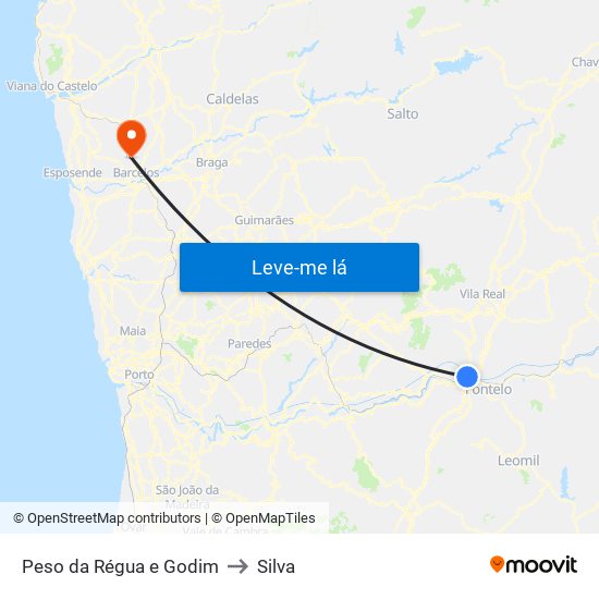 Peso da Régua e Godim to Silva map