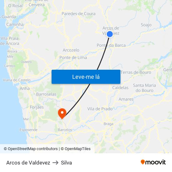 Arcos de Valdevez to Silva map