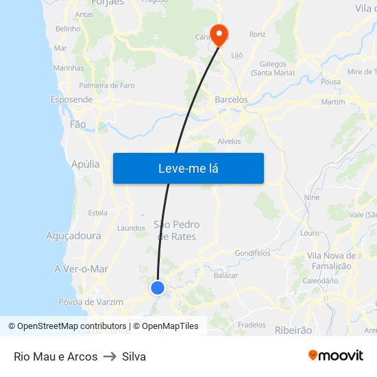 Rio Mau e Arcos to Silva map