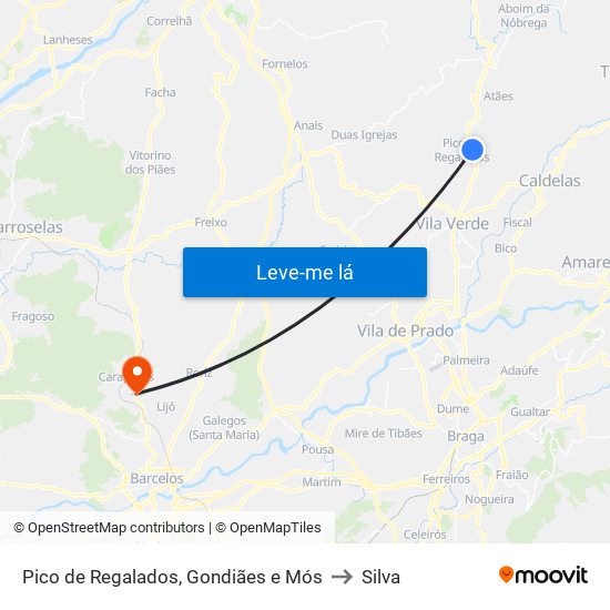 Pico de Regalados, Gondiães e Mós to Silva map
