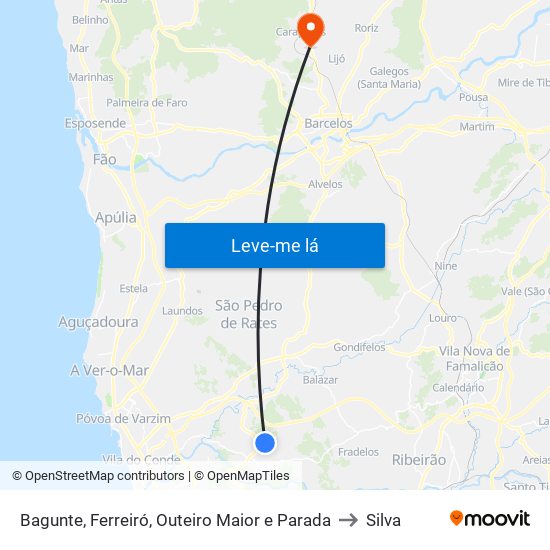 Bagunte, Ferreiró, Outeiro Maior e Parada to Silva map