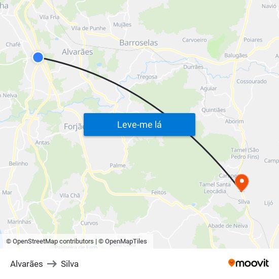 Alvarães to Silva map