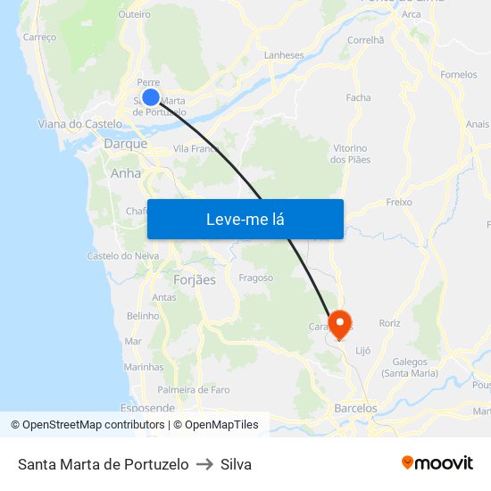 Santa Marta de Portuzelo to Silva map