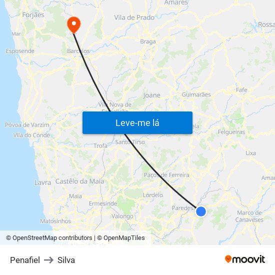 Penafiel to Silva map