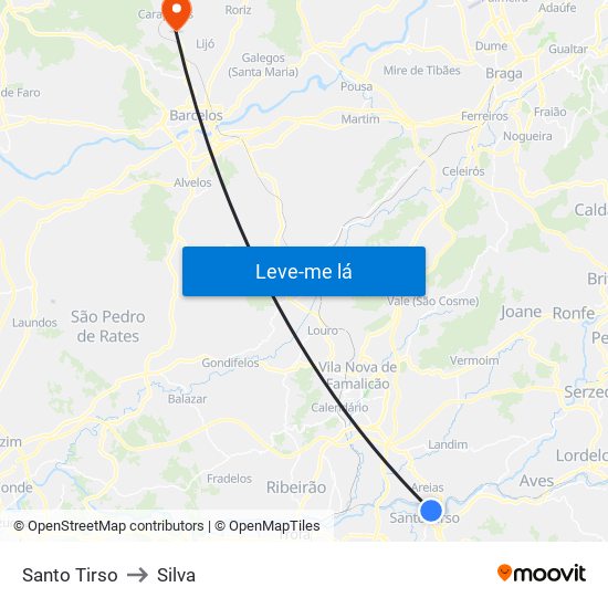 Santo Tirso to Silva map