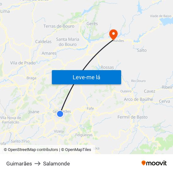 Guimarães to Salamonde map