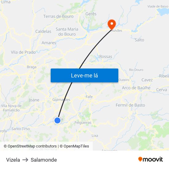 Vizela to Salamonde map