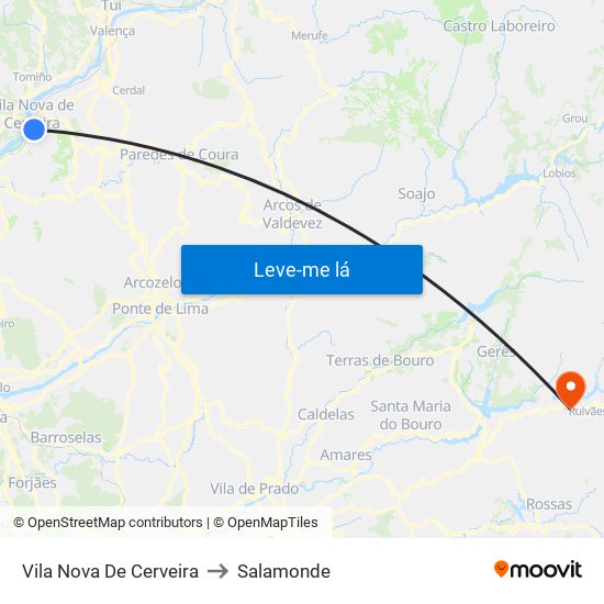 Vila Nova De Cerveira to Salamonde map
