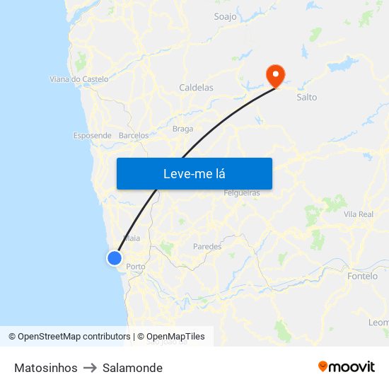 Matosinhos to Salamonde map