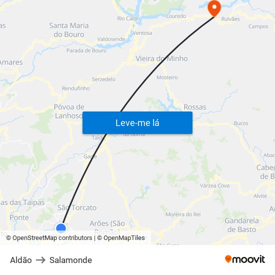 Aldão to Salamonde map