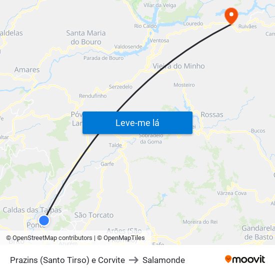 Prazins (Santo Tirso) e Corvite to Salamonde map