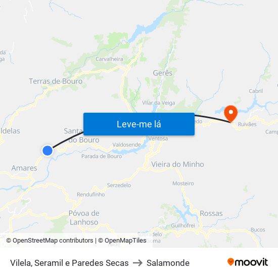 Vilela, Seramil e Paredes Secas to Salamonde map