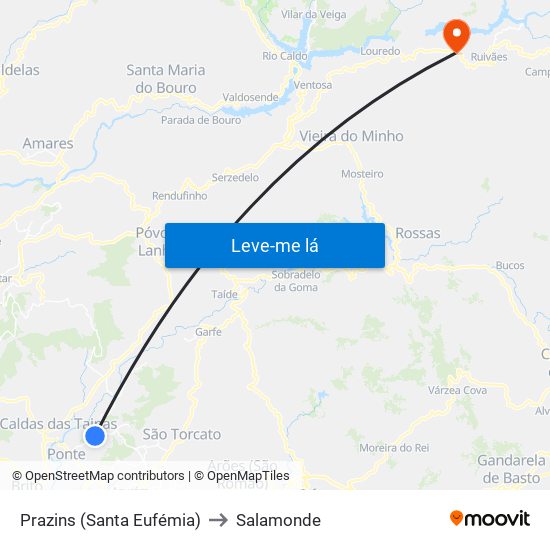 Prazins (Santa Eufémia) to Salamonde map