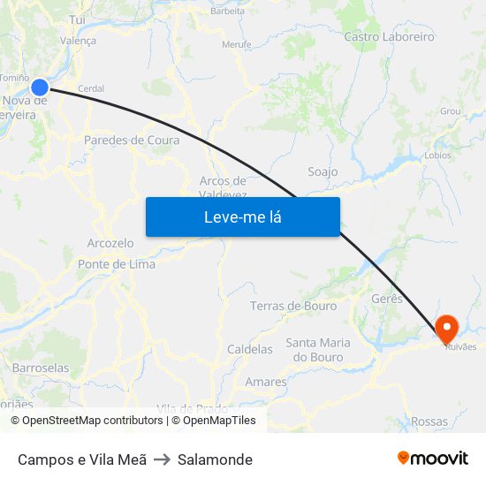 Campos e Vila Meã to Salamonde map