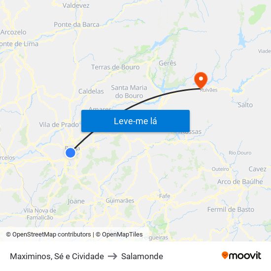 Maximinos, Sé e Cividade to Salamonde map