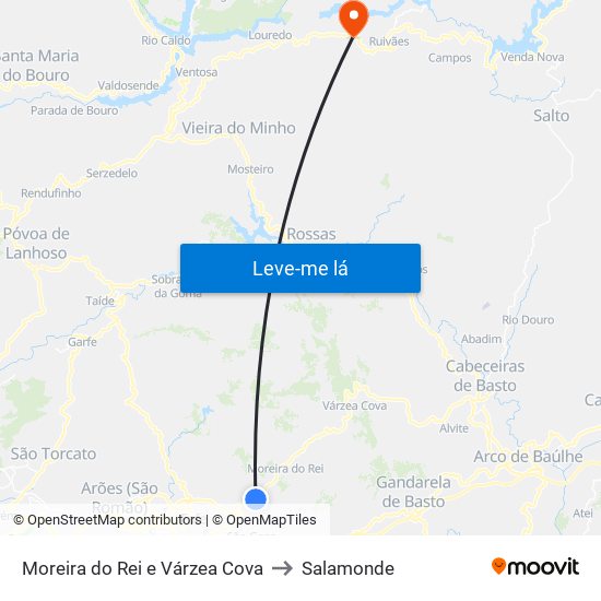 Moreira do Rei e Várzea Cova to Salamonde map