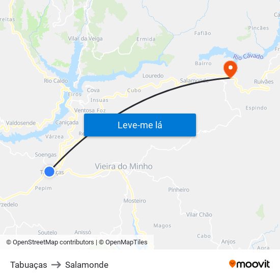 Tabuaças to Salamonde map