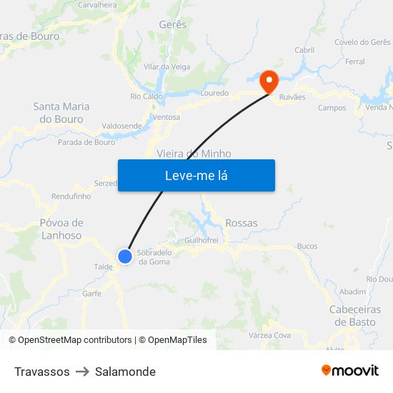 Travassos to Salamonde map